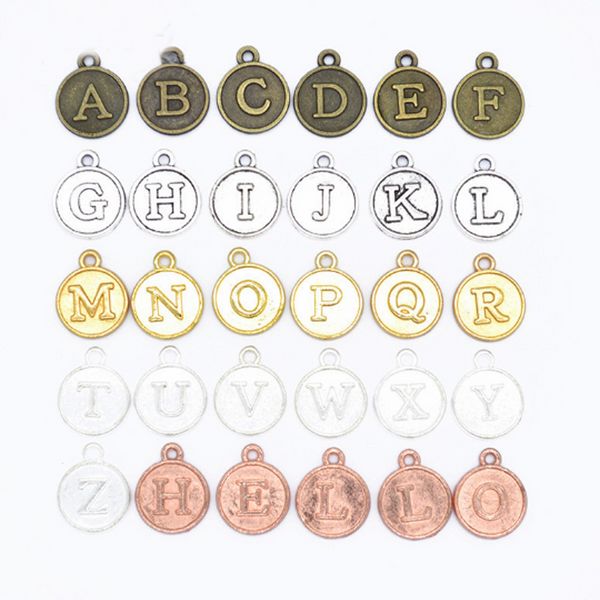 

26pcs/set alphabet a-z letter tag charms alloy beads charms pendant handmade pendant for diy bracelet jewelry making 15*12mm, Bronze;silver