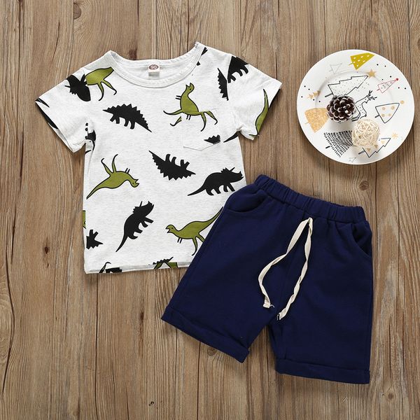 

toddler infant baby kids boys clothes outfits cartoon dinosaur printed +shorts outfits set roupa infantil newborn clothes hh, White