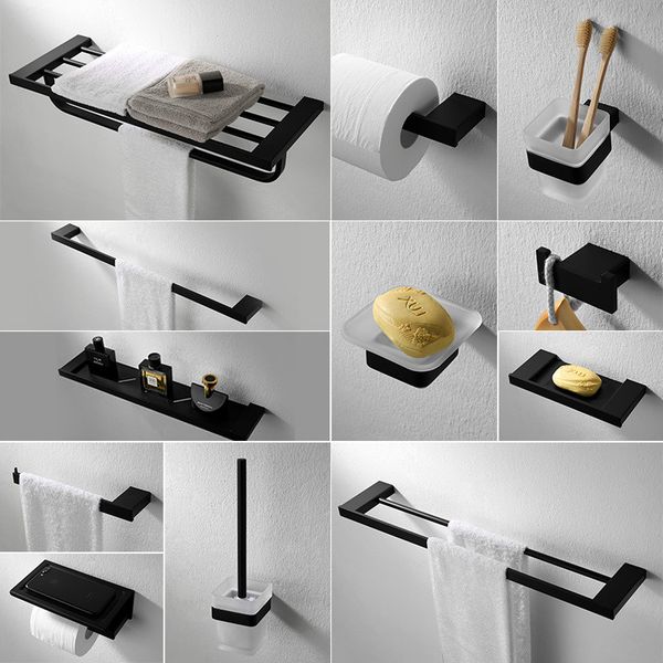 

black bathroom accessories bath hardware set paper holder towel rack bar soap holder shelf rack hook toilet brush juego de bano