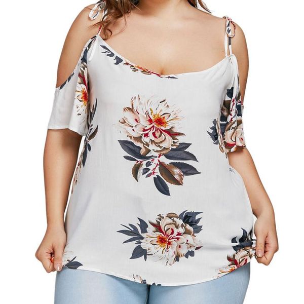 

плюс размер 5xl лето 2018 женские топы и блузки boho цветочный принт холодное плечо футболки винтаж повседневная верхняя женская одежда, White