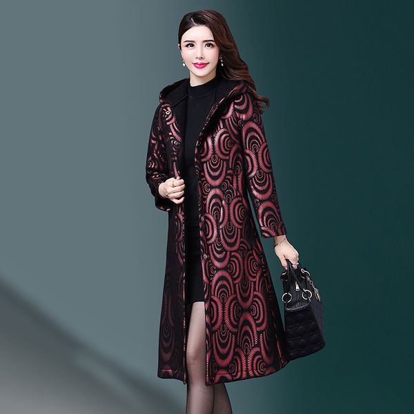 

young women windbreaker coat autumn clothes new womens suede coats hooded plus velvet printing long sleeve 1338, Tan;black