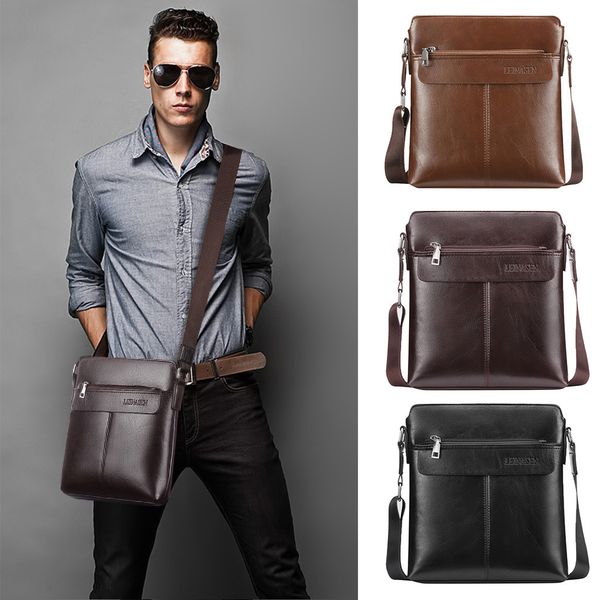 

men's bag over the shoulder leather business messenger bag men vintage shoulder bags crossbody bags retro zipper handbags #4gh
