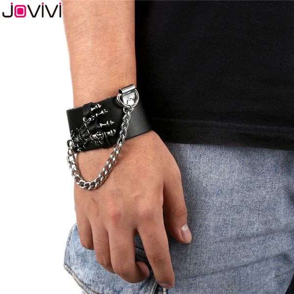 

jovivi 1шт черный кожаный металлический шип шипованные заклепки череп панк-рок байкер широкий ремешок браслет для женщин мужчин 6.7-8 " панк, Golden;silver