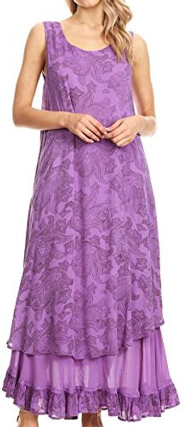 

sakkas paak tall long batik paisely print ruffle hem lined caftan tank dress, Black;gray