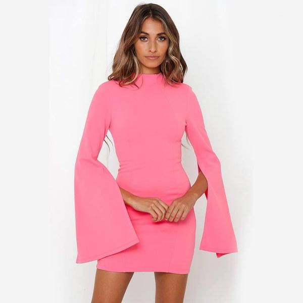 

рукав одежда crew neck женская повседневные платья bodycon платья белл рукава платья женская мода осень длинные, Black;gray