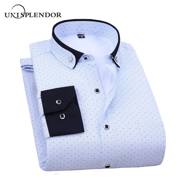 

unisplendor winter thicking men shirt dot striped casual men's shirt thick warm plus velvet man male homme yn10566, White;black