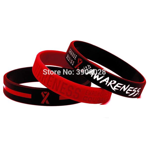 

1pc red awareness line silicone wristband bracelet ing, Golden;silver