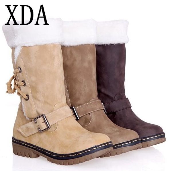 

xda 2018 new big size winter women snow boots fashion winter women shoes female boots mid-calf lace-up woman f335, Black