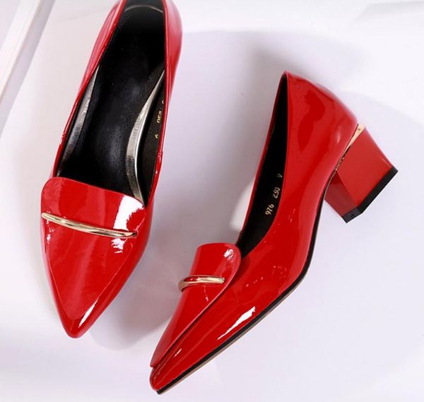 

2019 women's shoes in spring and autumn with new style middle heel coarse heel pointed end #w11, Black