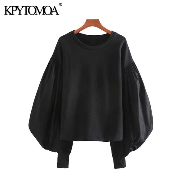 

винтаж стильный лоскутное свободные кофты женщины 2019 мода o шеи слоеного рукава женские пуловеры шикарные топы, Black