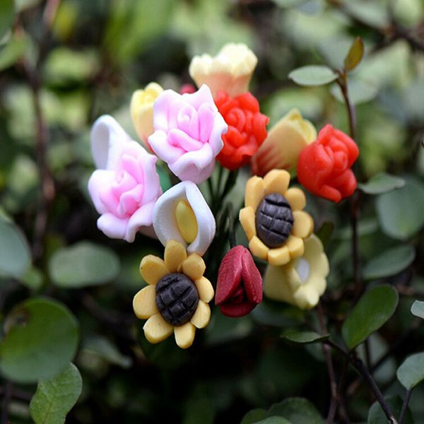 

6pcs мини kawaii реальных ремесла цветы для сада орнамент кукольного завода пот diy craft дом украшение аксессуаров