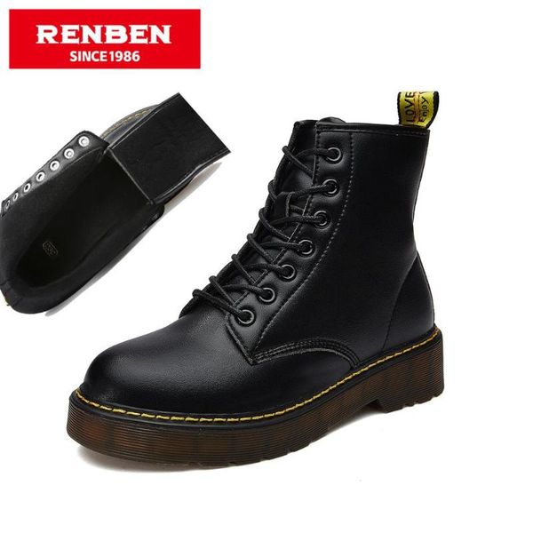 

circle size 35-40 flat platform boots women shoes autumn winter plush fashion round toe lace-up pu leather boots ladies shoes, Black