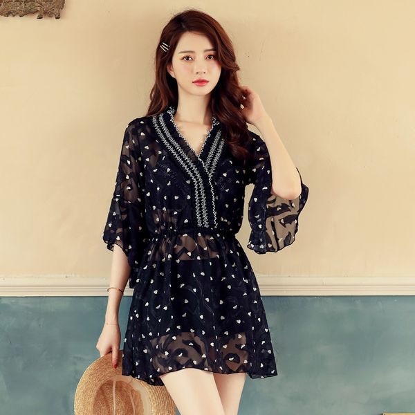 

2019 women black printed push up bikini set swimwear with cover up bathing suit summer swimming beachwear biquinis swimsuit