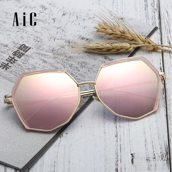 

aic2019 oversized polarized sunglasses women reflective flat lens mirror lens metal frame eyewear female oculos retro sunglasses, White;black