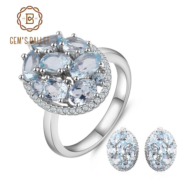 

gem's ballet 11.40ct oval natural sky blue z classic gemstone jewelry sets 925 sterling silver earrings ring set for women, Black