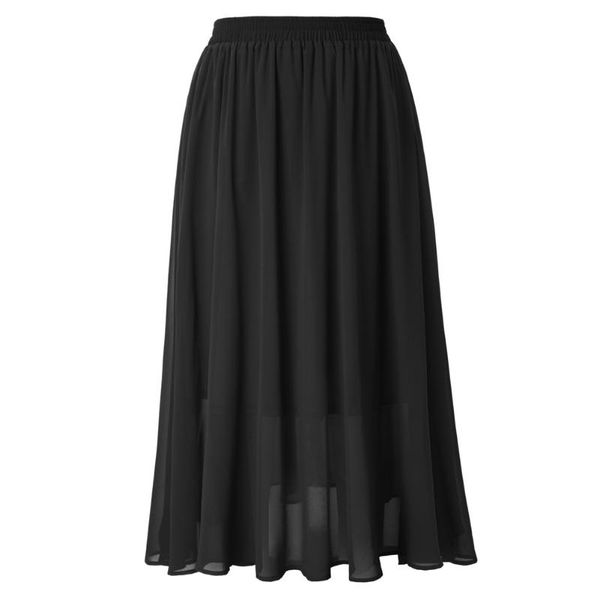 

skirt plus size chiffon skirt elastic waist solid black/wine plus size