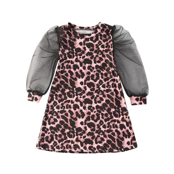 

summer fashion toddler baby girls dress clothes leopard print long chiffon puff sleeve knee length a-line dress toddler outfits, Red;yellow