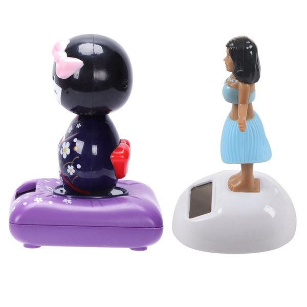 

lber 2 pcs solar car home decor : 1 pcs powered dancing hula girl with blue skirt & 1 purple kimono cute geisha japanese gir