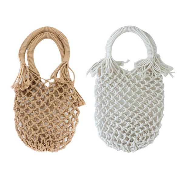 

ins new pocket straw hand woven bag cotton handbag vacation fashion beach women bag tote handmade braided rattan hollow out bags