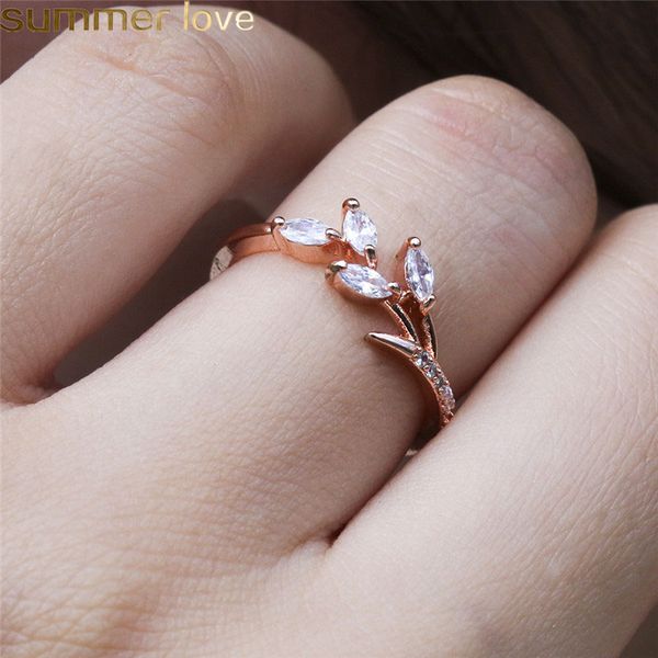

fashion leaf crystal engagement rings women's horse eye shape wedding zircon band rings for women silver rose gold rings jewelry gifts