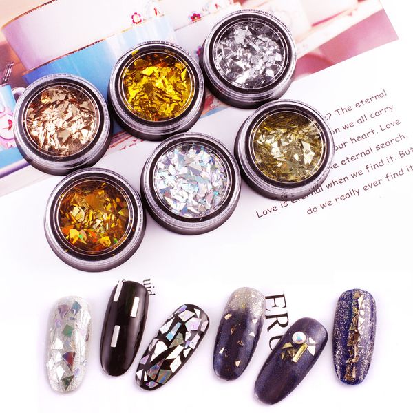 

nail glitter sequins mixed nail art fragment candy paper laser aurora magic flash silver sequins stickers decorations, Silver;gold