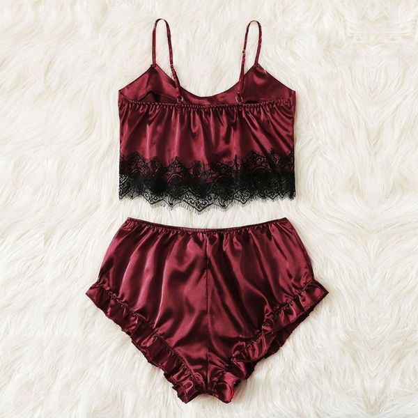 

pajamas for women nightwear lounge red camisole satin lace wire female pijamas pizama strapless pyjama pour femme, Black;red