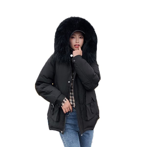 

2019 new faux fur collar short parkas loose cotton coats winter women hooded jackets pink black snow outerwear