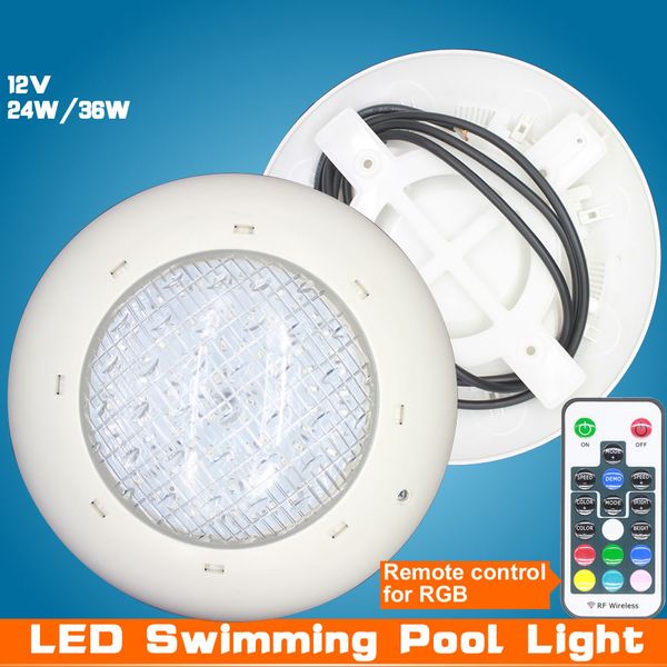 

Whole ale wimming pool light 24w 36w ac dc 12v rgb remote controller outdoor lighting ip68 waterproof underwater lamp pond light