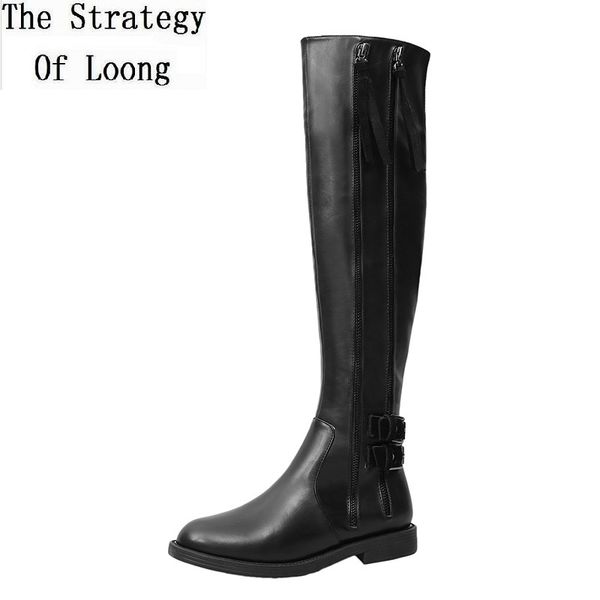 

fashion slim spring autumn women zipper buckle over-the-knee high equestrian boots winter ladies plush long knight boots 191226, Black