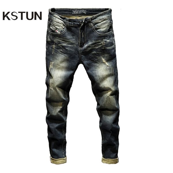 

jeans mens denim pants slim fit retro stretch skinny spring and autumn trousers for man streetwear moto biker jeans high quality, Blue