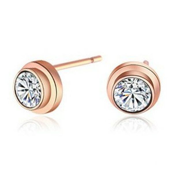 

new brand women's jewelry new single stone earring designs for women simple rose gold color titanium steel earrings for women, Golden;silver