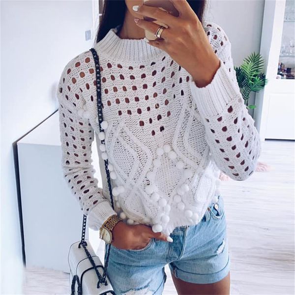 

hollow out white sweaters women autumn winter 2020 turtleneck long sleeve knitted jumpers casual ladies pullovers black, White;black
