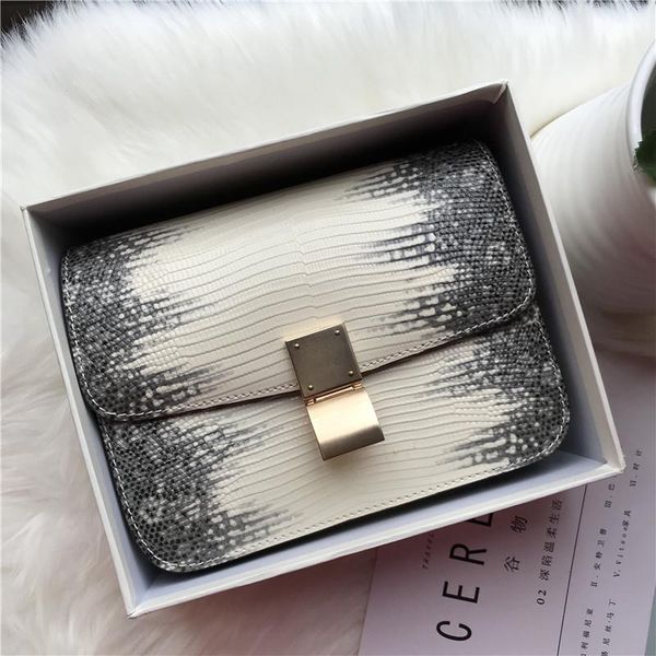 

elegant2019 curd bean lizard grain cowhide temperament single shoulder span small square genuine leather woman package