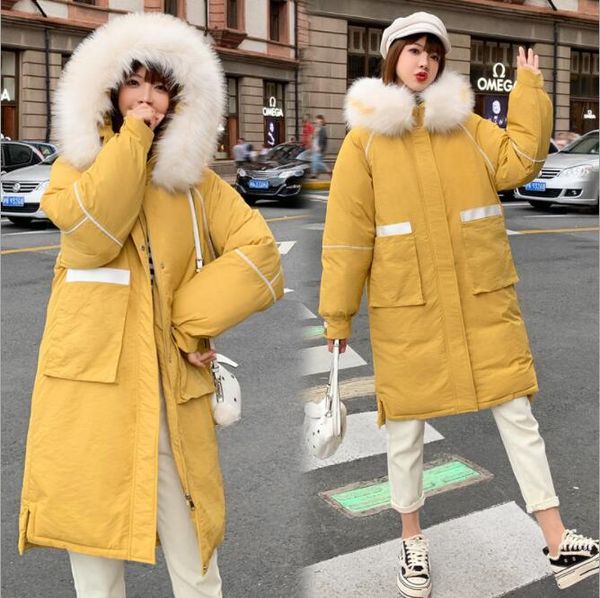 

2019 thicken warm parkas korean style women winter jacket coat fur collar hooded cotton padded coats women parkas, Black