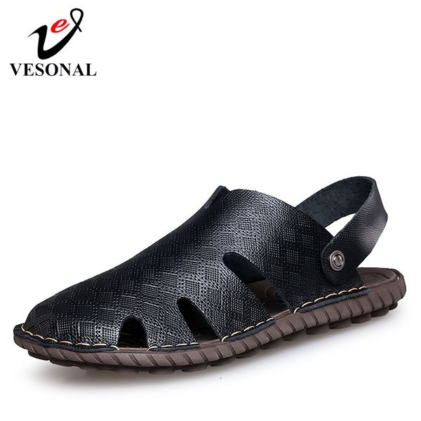 

vesonal brand summer leather men's sandals beach shoes breathable leisure outdoor fashion comfortable male footwear sandalias, Black