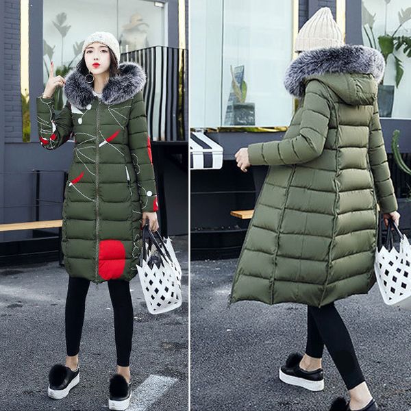 

2019 winter women hooded coat fur collar thicken warm long parkas female plus size 3xl outerwear parka ladies chaqueta feminino, Black