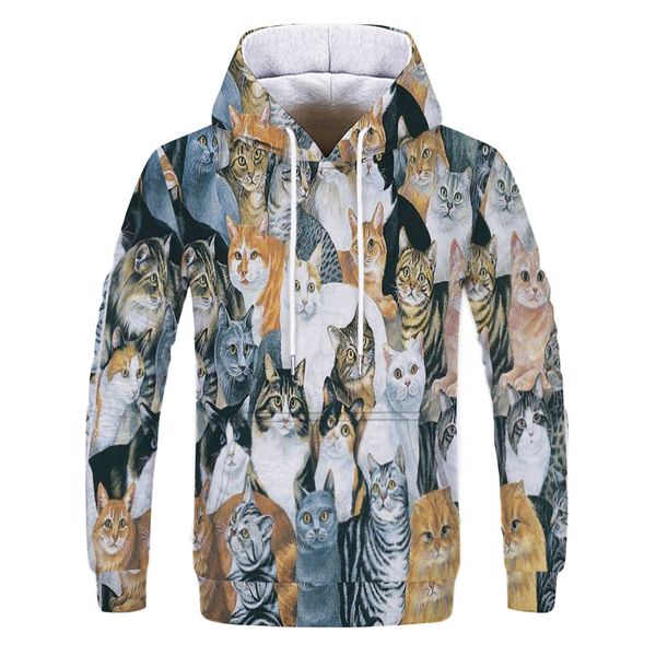 

mens designer a group of cats 3d digital printing hoodie, Black