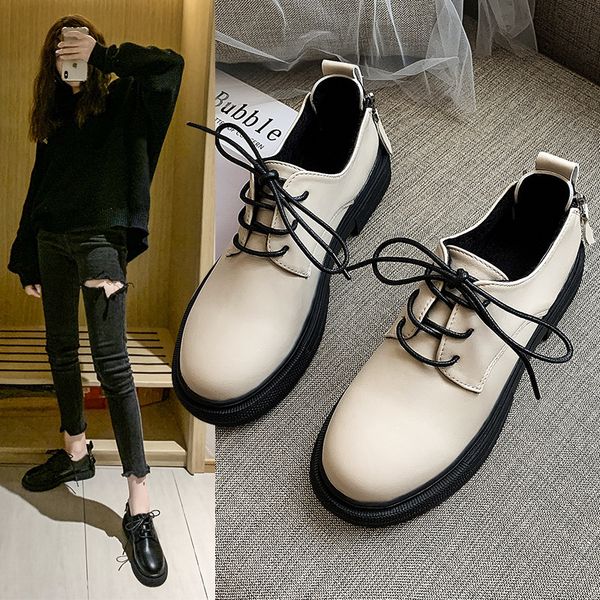 

casual woman shoe women shoes autumn women's heels female footwear round toe modis all-match british style retro fall summer on, Black