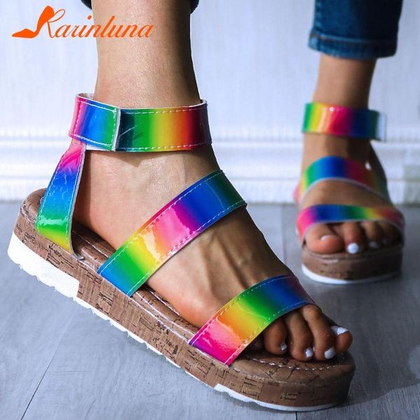 

karin women's for dropship 2020 big size 43 casual ins flat platform mixed colors leisure sandals summer shoes, Black