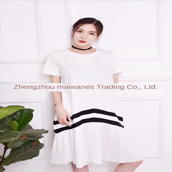 

2019 slim autumn stitching contrast color pleated loose medium and long dress for women 2019 slim autumn stitching contrast color pleated lo, White