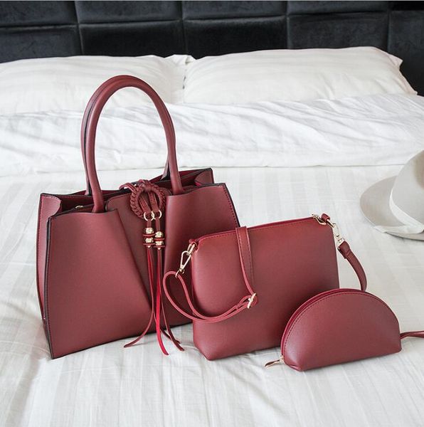 

3 piece composite bag women handbags shipping bag big shoulder bags pure color travel bag