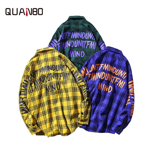

qunabo mens hip hop рубашки 2020 весна новая мода письмо печати рубашки сыпучие trend плед с длинным рукавом плюс размер 5xl, White;black
