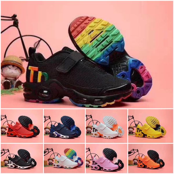 

2020 new plus children casual rainbow infant boys girls kids chaussures fashion sneakers laceless tn running shoes 28-35, Black