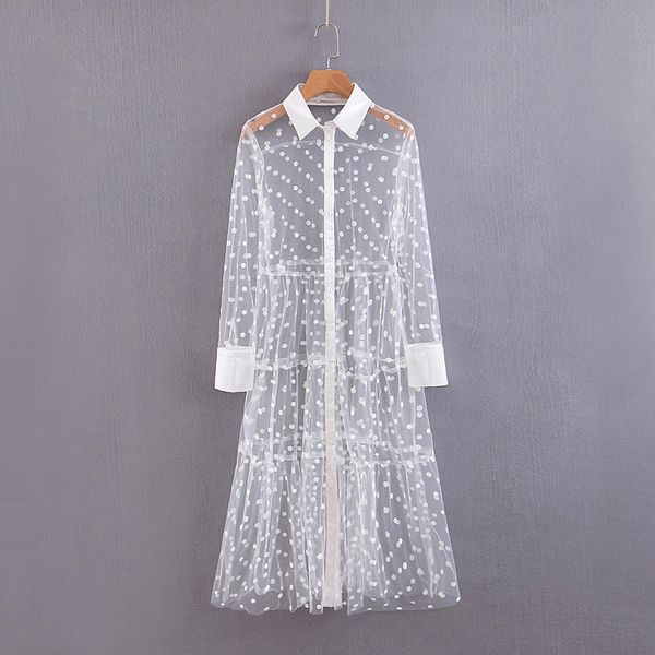 

2019 summer wind suit-dress transparent white long sleeve shirt dress, Black;gray