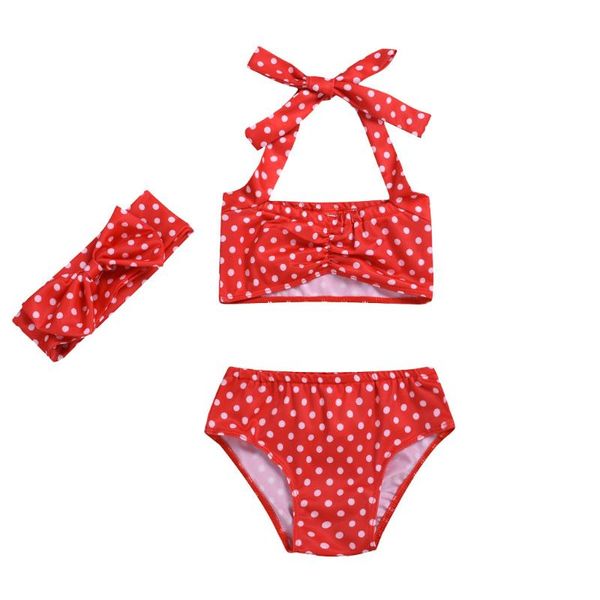 

children's swimwear toddler kids girl dot bow two-piece swimsuit bathing suit hairband set fashion separate girls baby x
