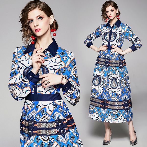 

runway women's baroque floral print shirt dress elegant office lady long sleeve slim empire waist party evening dresses, Black;gray