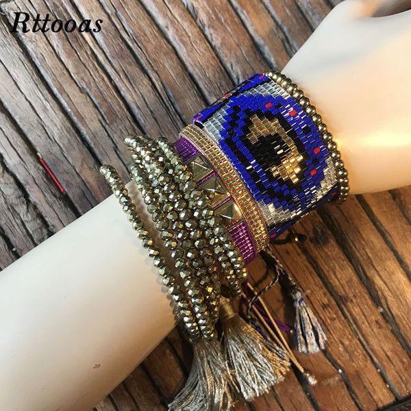 

rttooas lucky width handmade woven evil eye bracelet exquisite miyuki crystal bead bracelet women fashion jewelry accessories, Golden;silver