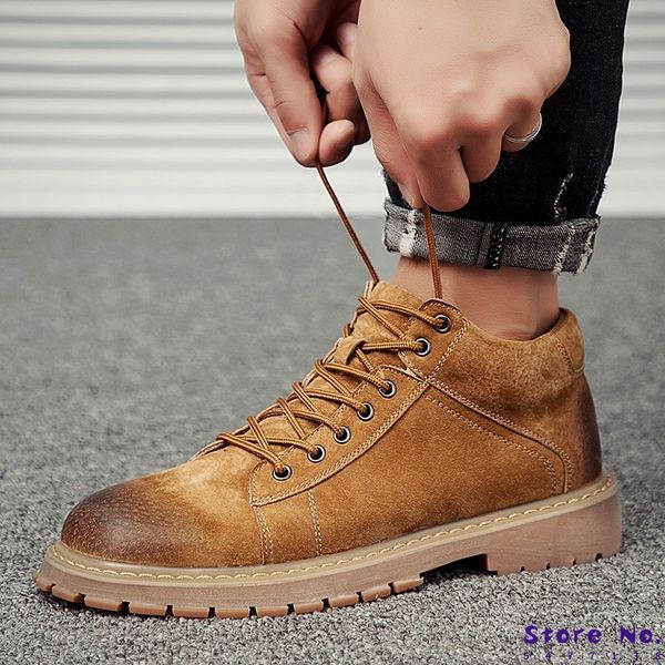 

2020 men boots autumn winter ankle boots fashion footwear genuine leather lace up big size men casual shoes, Black