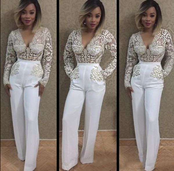 

иллюзия sexy v-образным вырезом вечерние платья кружева аппликация длина пола с длинным рукавом комбинезон с карманом платье театрализованно, Black;red