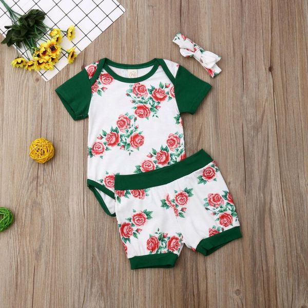

3шт малыша дети девочка наряды одежда розовый комбинезон с коротким рукавом рубашки топы шорты повязка на голову одежда комплект, White